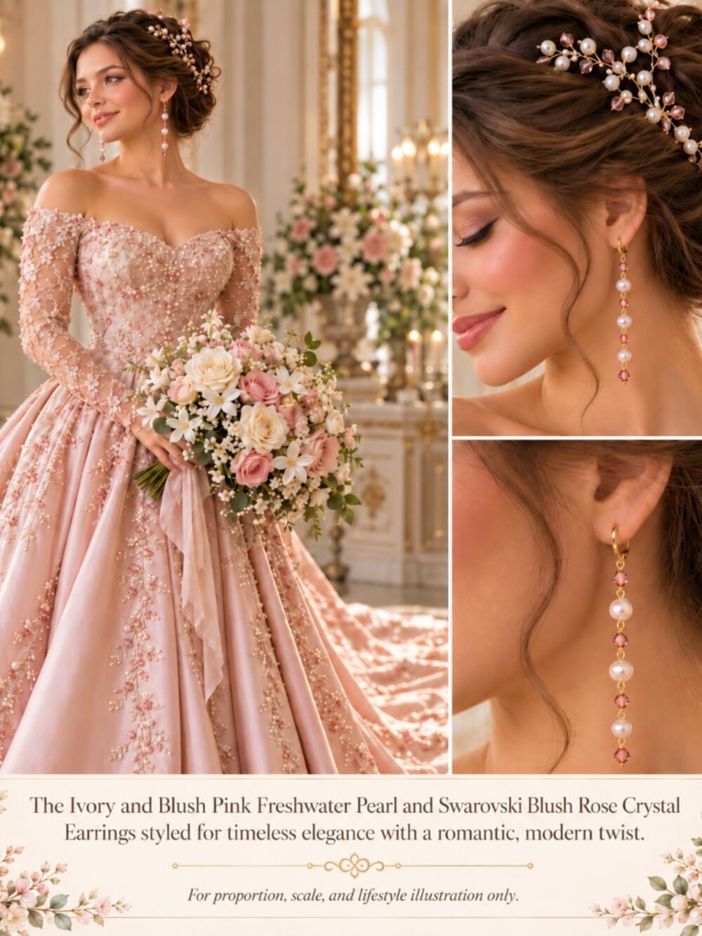 Ivory and Blush Pink Freshwater Pearl and Swarovski Crystal Earrings